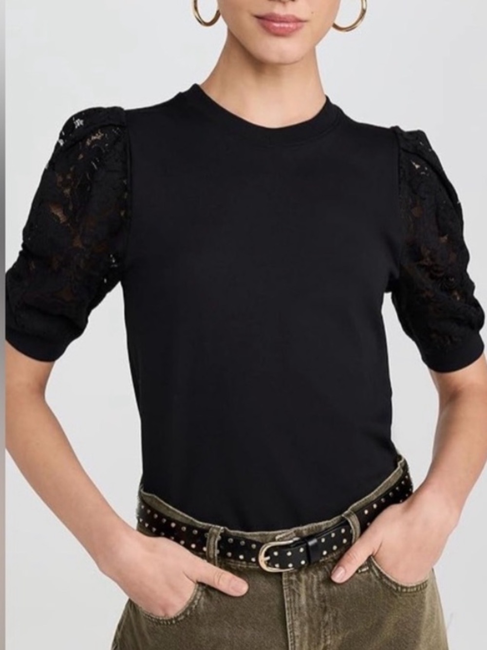 NWT Frame Frankie Lace Sleeve Black Tee!!  Size M